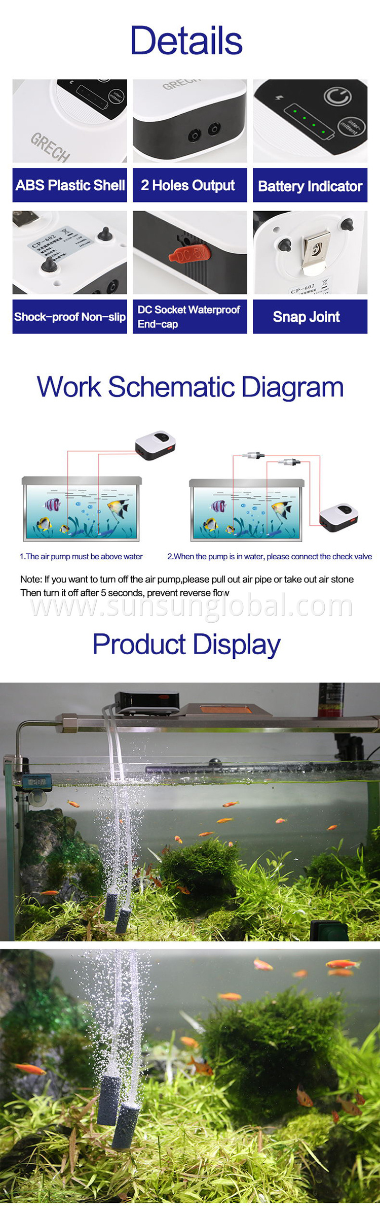 Sunsun High Quality Electric Dc Air Pump For Aquarium